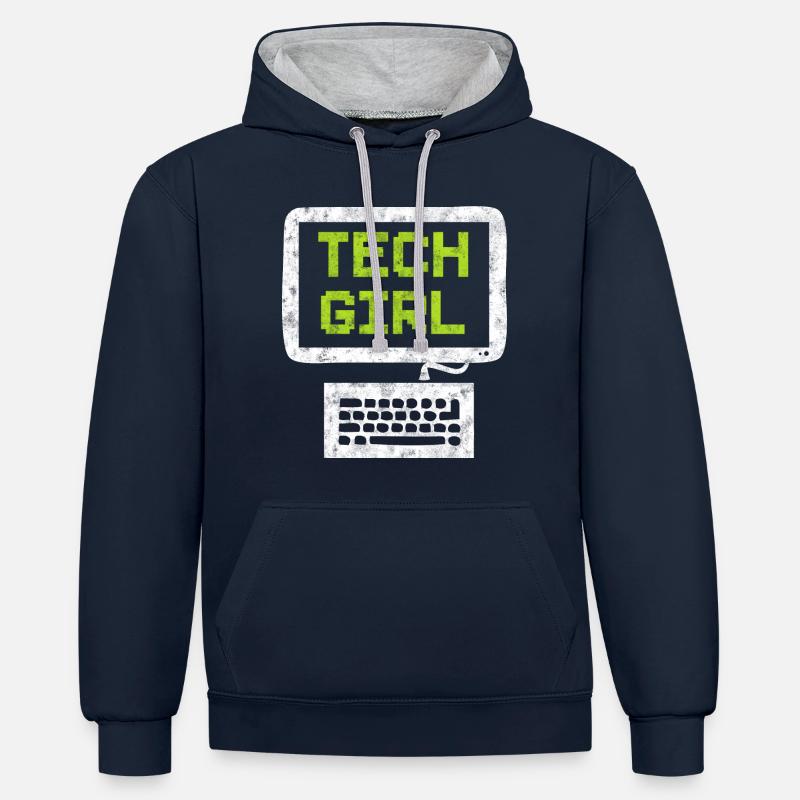 Tech Girl Computertechniker - Kontrast-Hoodie - Navy/Grau meliert