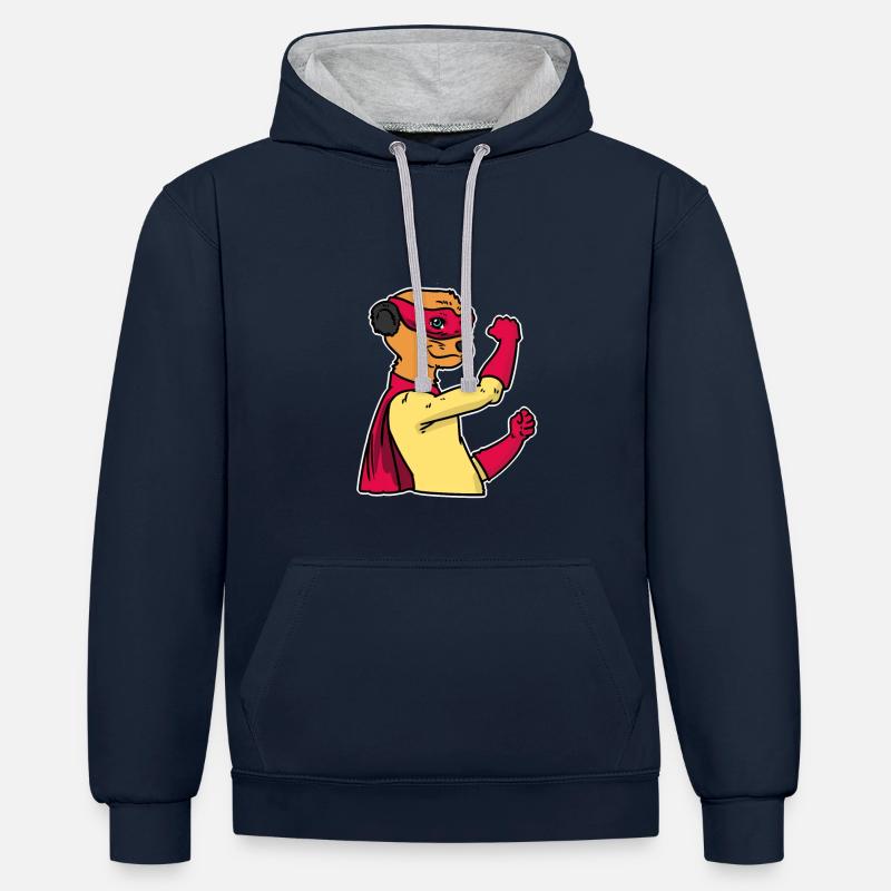 Suricate cadeau de super-héros - Sweat à capuche contrasté - bleu marine/gris chiné