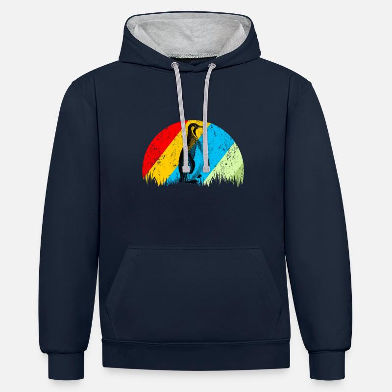 Pingouin rétro - Sweat à capuche contrasté - bleu marine/gris chiné