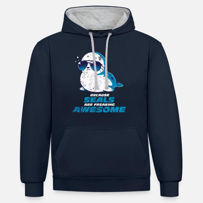 Phoque - Sweat à capuche contrasté - bleu marine/gris chiné