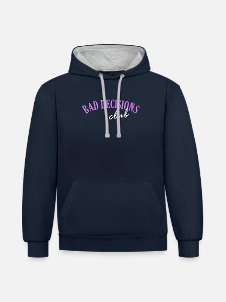 Bad Decisions Club - Kontrast-Hoodie - Navy/Grau meliert