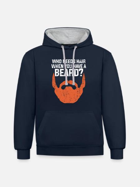 Haare Glatze - Kontrast-Hoodie - Navy/Grau meliert
