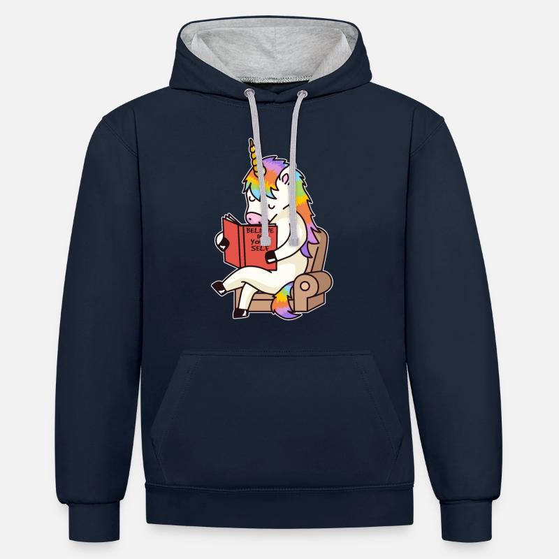 Licorne Lire - Sweat à capuche contrasté - bleu marine/gris chiné