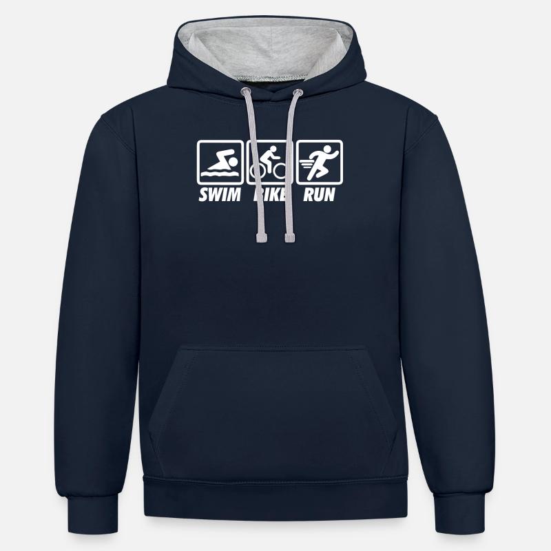 TRIATHLON - Sweat à capuche contrasté - bleu marine/gris chiné