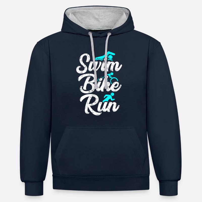 Triathlon Marathon - Sweat à capuche contrasté - bleu marine/gris chiné