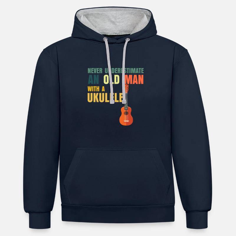 Ukulélé Papa Papy - Sweat à capuche contrasté - bleu marine/gris chiné