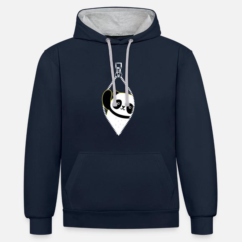 Panda de la fermeture éclair - Sweat à capuche contrasté - bleu marine/gris chiné