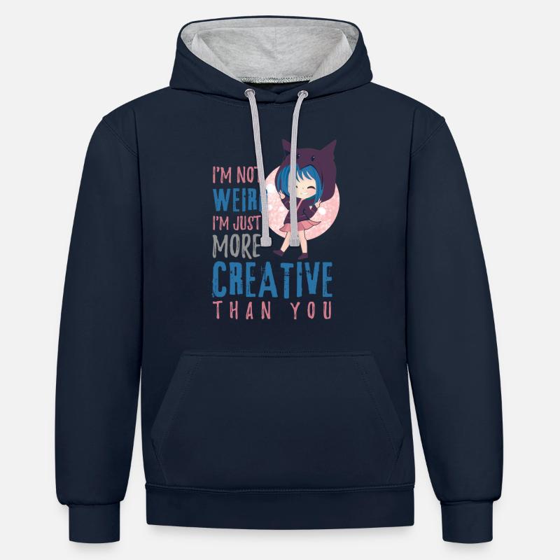 Anime Chibi Créatif - Sweat à capuche contrasté - bleu marine/gris chiné