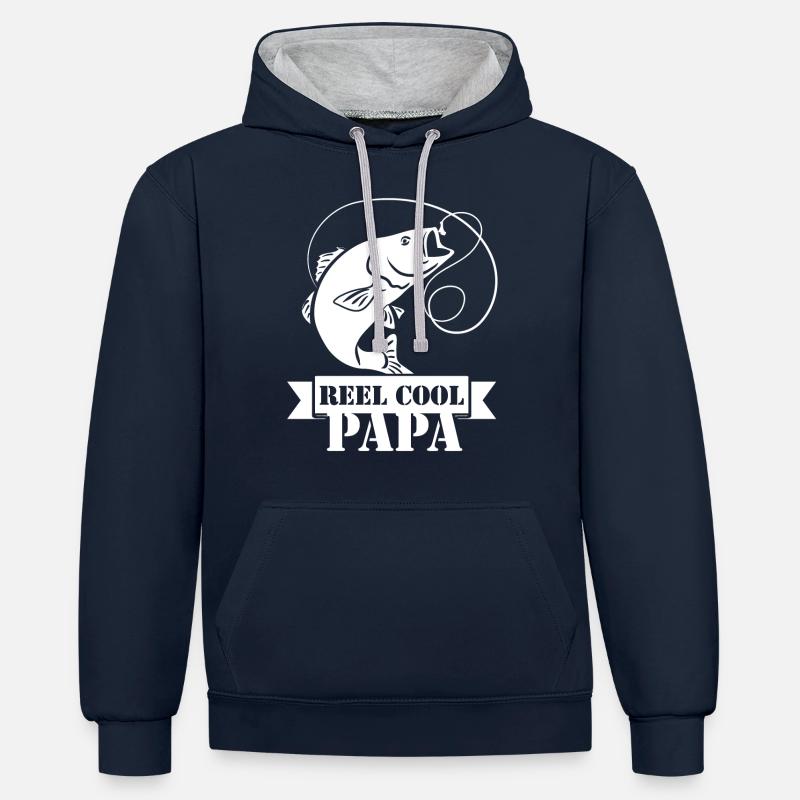 Poisson Papa - Sweat à capuche contrasté - bleu marine/gris chiné