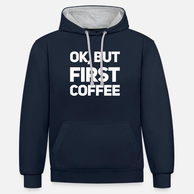 D’abord le café - Sweat à capuche contrasté - bleu marine/gris chiné