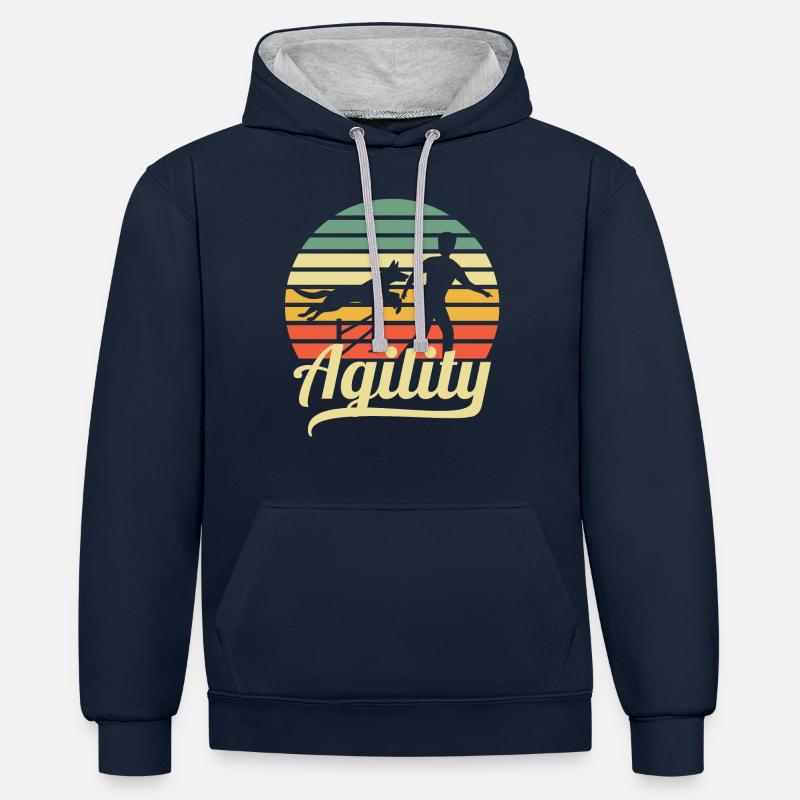 agilité - Sweat à capuche contrasté - bleu marine/gris chiné