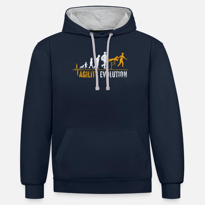 Naissance sport chien agilité - Sweat à capuche contrasté - bleu marine/gris chiné