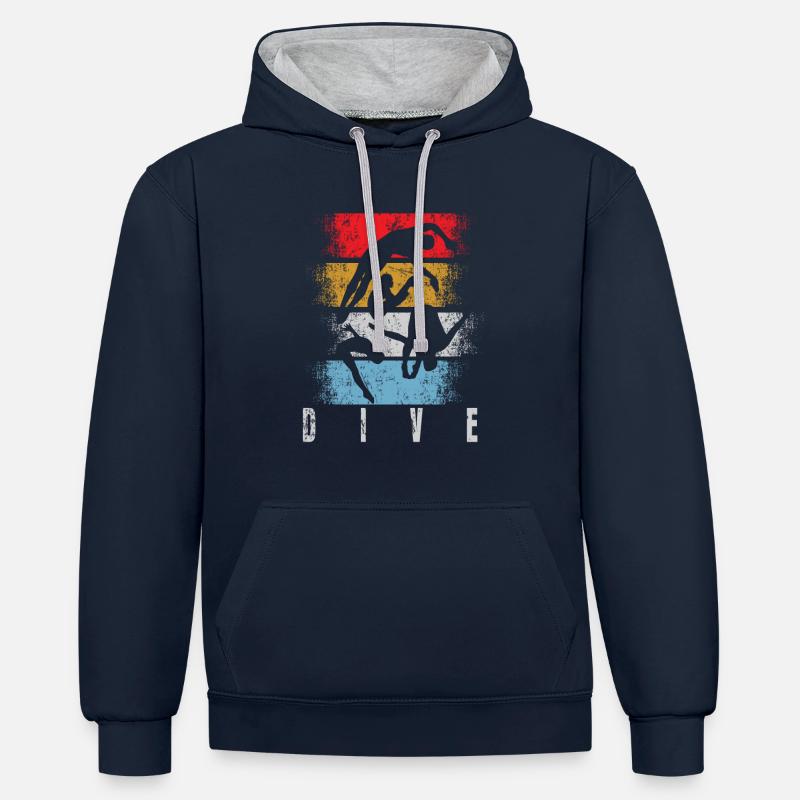 Plongée Plongée Rétro - Sweat à capuche contrasté - bleu marine/gris chiné