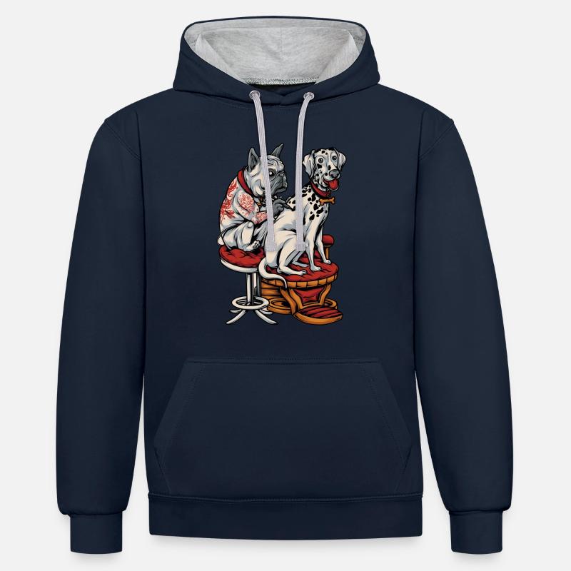 Bouledogue française Dalmatner Tattoo - Sweat à capuche contrasté - bleu marine/gris chiné