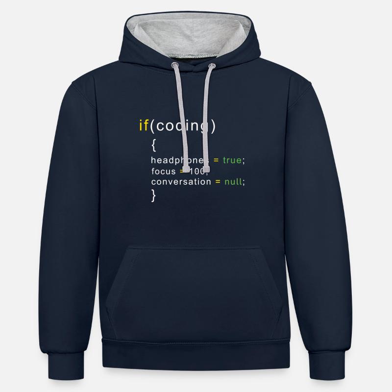 Coder coding - Contrast hoodie - navy/heather grey