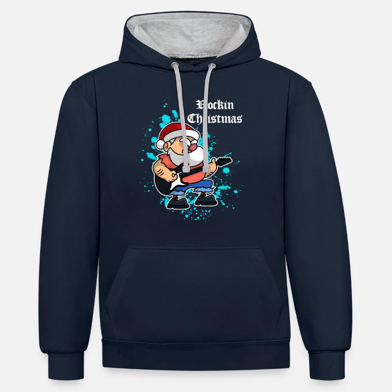 Noël rock - Sweat à capuche contrasté - bleu marine/gris chiné