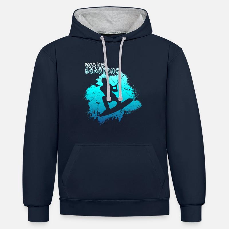 wakeboard - Sweat à capuche contrasté - bleu marine/gris chiné