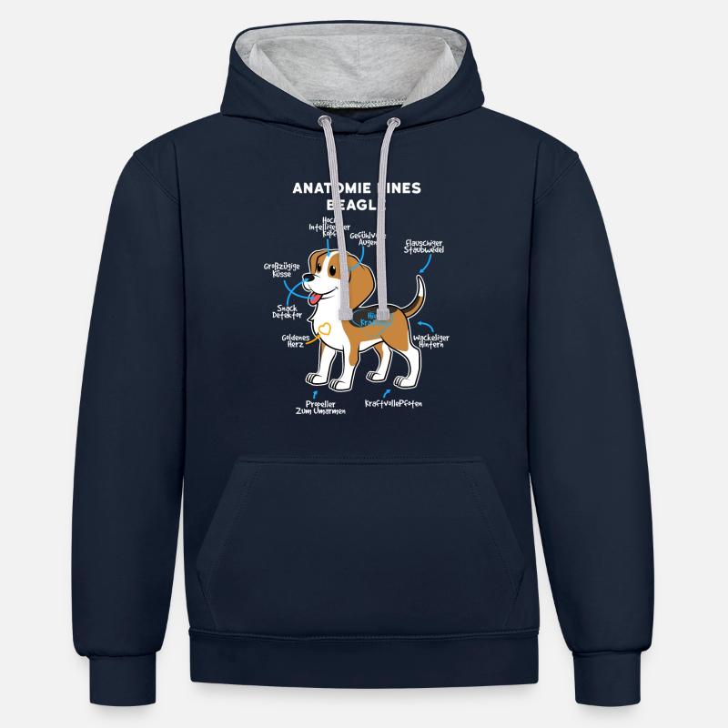 Anatomie d'un beagle - Sweat à capuche contrasté - bleu marine/gris chiné