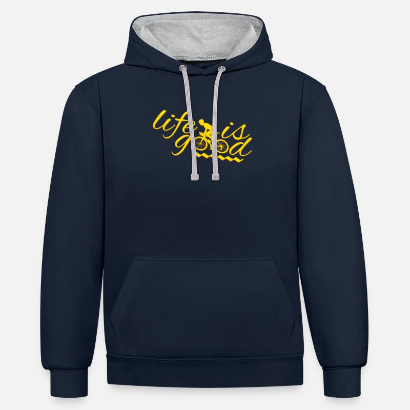 Faire du vélo - Sweat à capuche contrasté - bleu marine/gris chiné