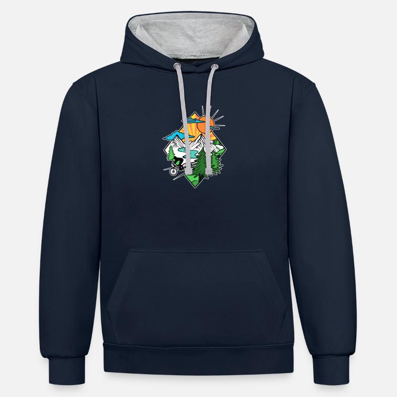 VTT vtt enduro VTT biker - Sweat à capuche contrasté - bleu marine/gris chiné
