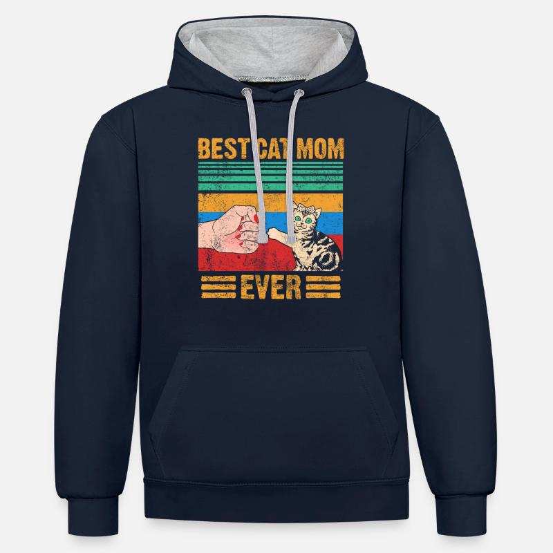 Meilleur chat maman jamais - Sweat à capuche contrasté - bleu marine/gris chiné