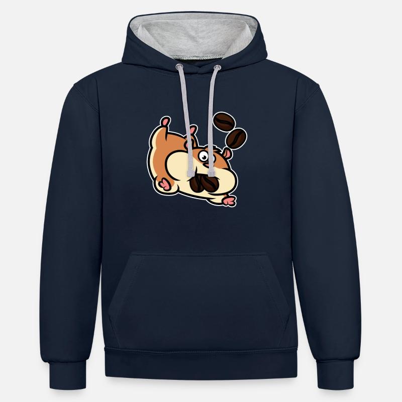 Hamster de café - Sweat à capuche contrasté - bleu marine/gris chiné