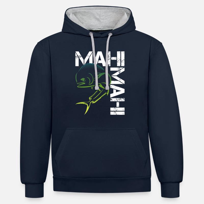 Poisson Mahi Mahi - Sweat à capuche contrasté - bleu marine/gris chiné