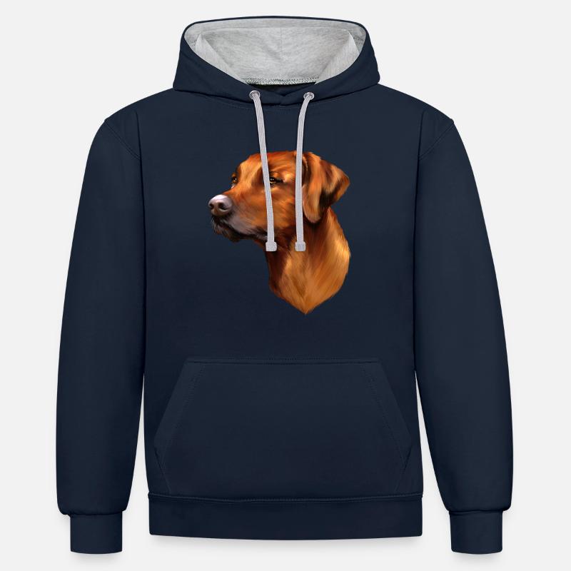 Rhodesian Ridgeback - Sweat à capuche contrasté - bleu marine/gris chiné
