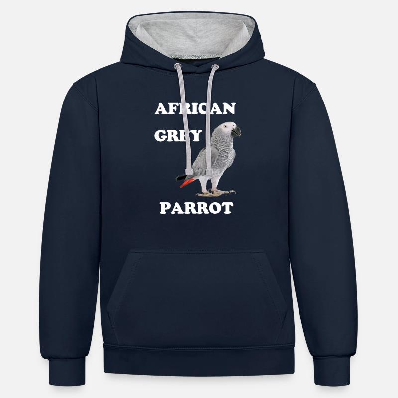 Perroquet gris d'Afrique - Sweat à capuche contrasté - bleu marine/gris chiné