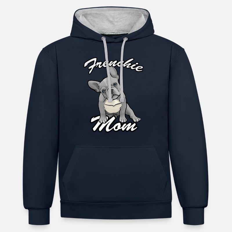 Frenchie Mutter blau - Kontrast-Hoodie - Navy/Grau meliert