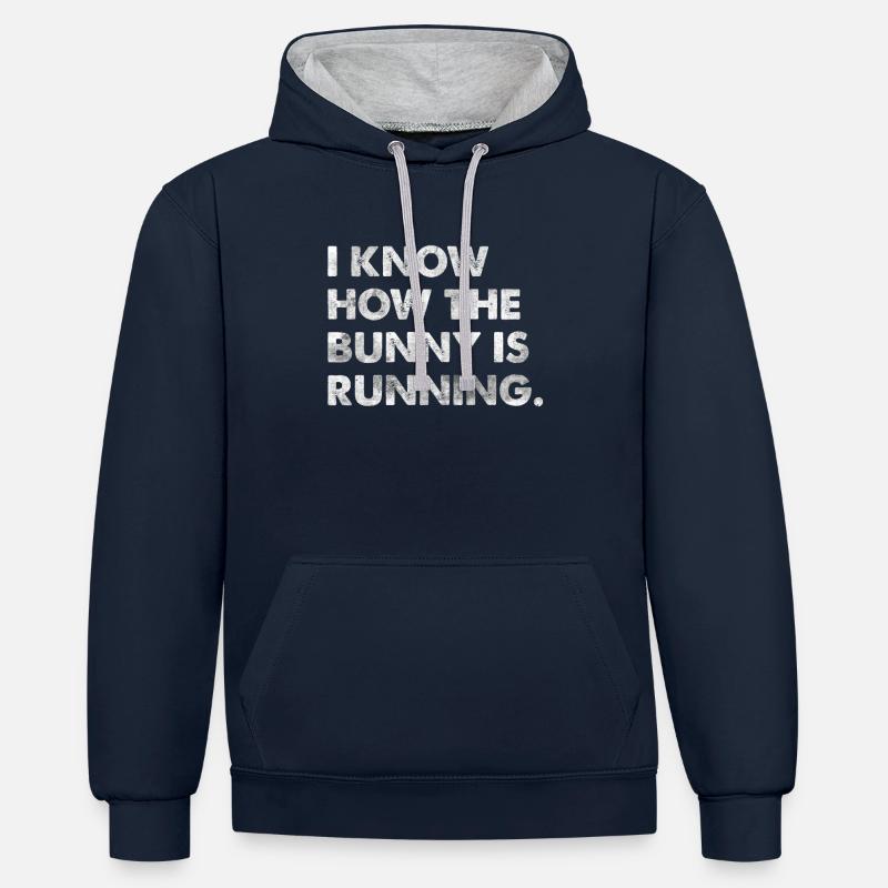 I Know How The Is Running Hasen Denglisch T-Shirt - Sweat à capuche contrasté - bleu marine/gris chiné