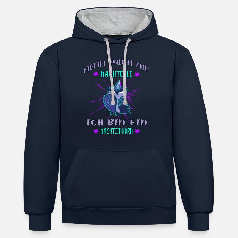 nachtschicht modus nachtarbeit schichtarbeit eule - Kontrast-Hoodie - Navy/Grau meliert