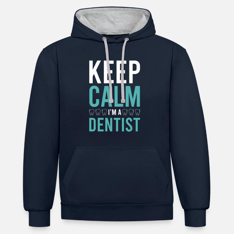 keep calm dentiste - Sweat à capuche contrasté - bleu marine/gris chiné