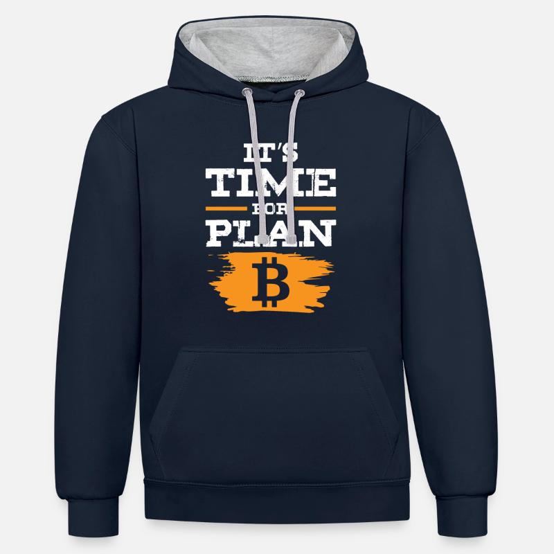 bitcoin plan - Kontrast-Hoodie - Navy/Grau meliert