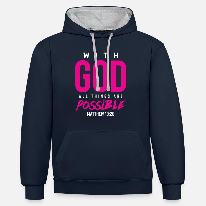 everything is possible with God - Contrast hoodie - navy/heather grey
