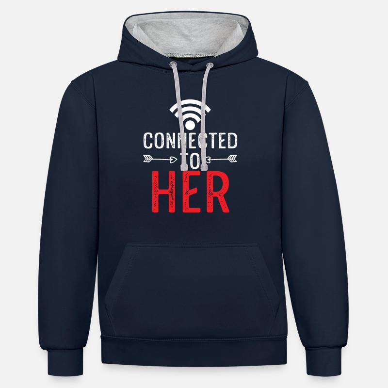 Avec elle Couples - Sweat à capuche contrasté - bleu marine/gris chiné