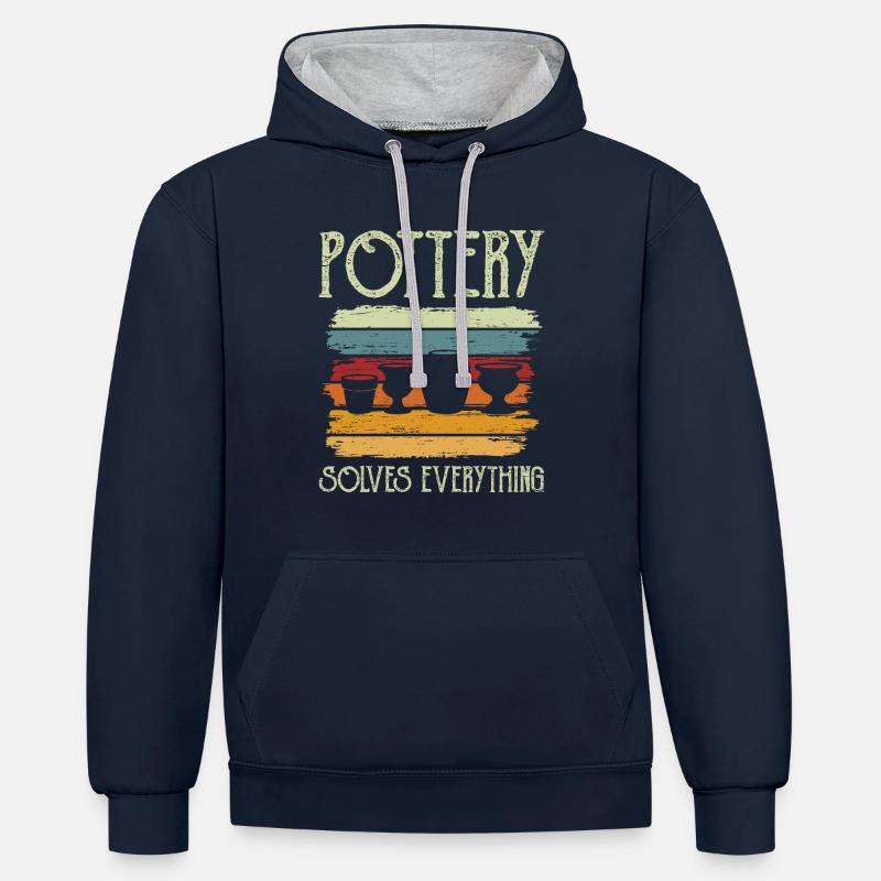 Pottery Ceramic Pottery solves everything - Contrast hoodie - navy/heather grey