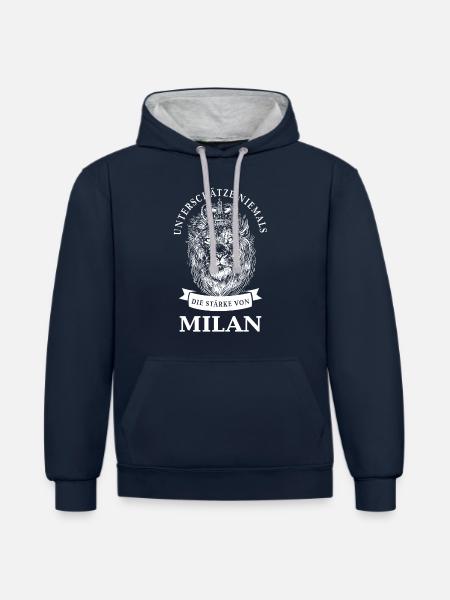 Milan Geschenk Name Löwe - Kontrast-Hoodie - Navy/Grau meliert