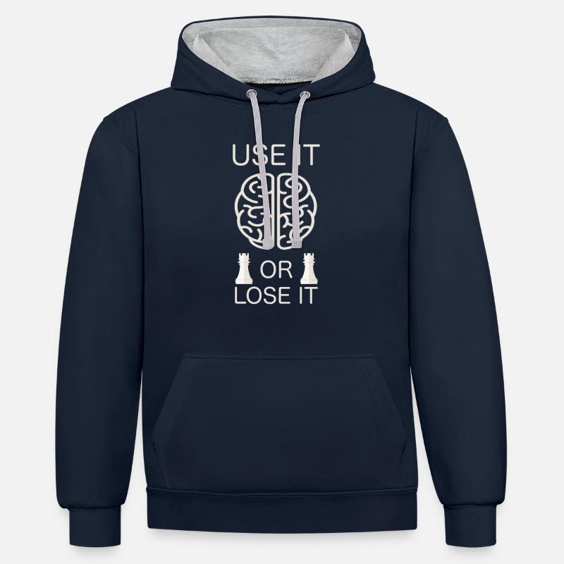 Pièces d’échecs Chess Player Club - Sweat à capuche contrasté - bleu marine/gris chiné