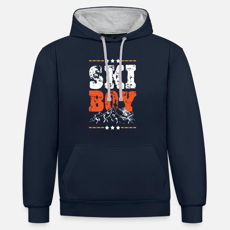 Ski Garçon - Sweat à capuche contrasté - bleu marine/gris chiné