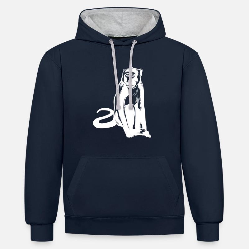 Affe Monkey Tier - Kontrast-Hoodie - Navy/Grau meliert