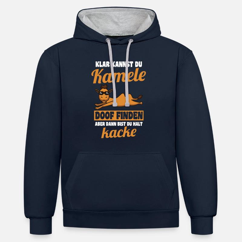 Kamele Kamel - Kontrast-Hoodie - Navy/Grau meliert
