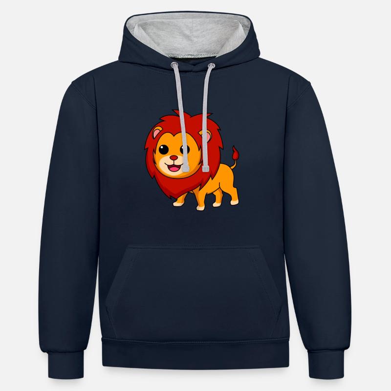 Lion Comic Animal - Sweat à capuche contrasté - bleu marine/gris chiné