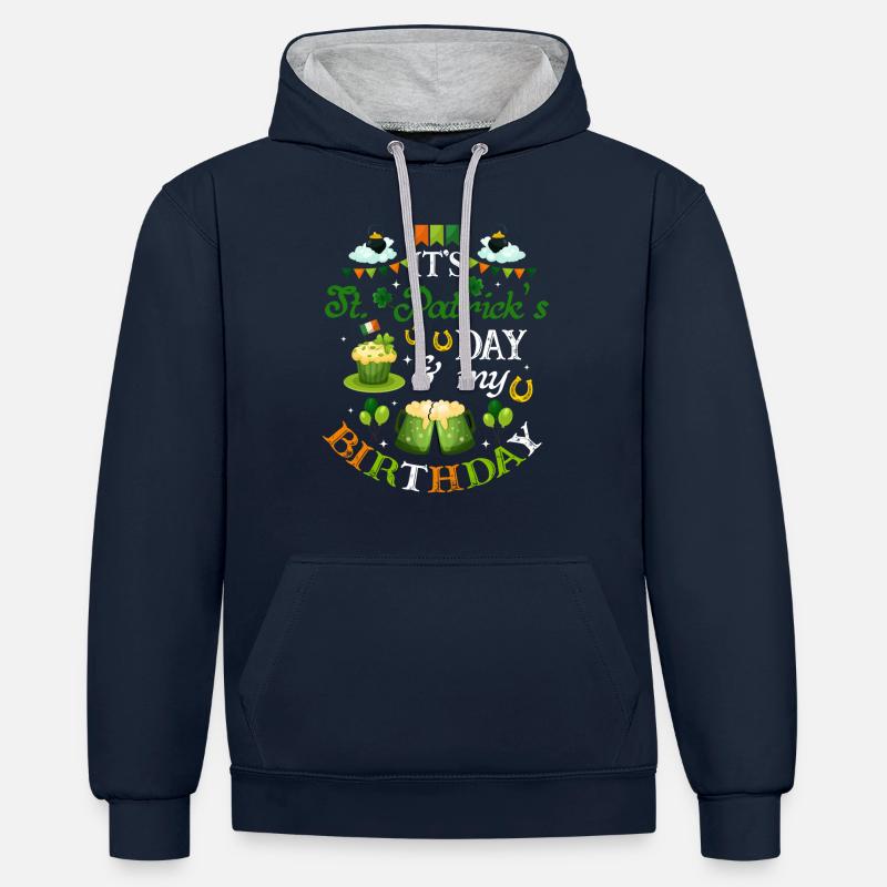Anniversaire de la Saint-Patrick - Sweat à capuche contrasté - bleu marine/gris chiné