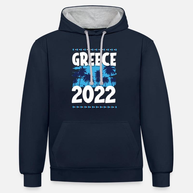 Grèce 2022 - Sweat à capuche contrasté - bleu marine/gris chiné