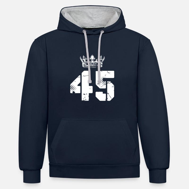 45 Couronne numérique - Sweat à capuche contrasté - bleu marine/gris chiné