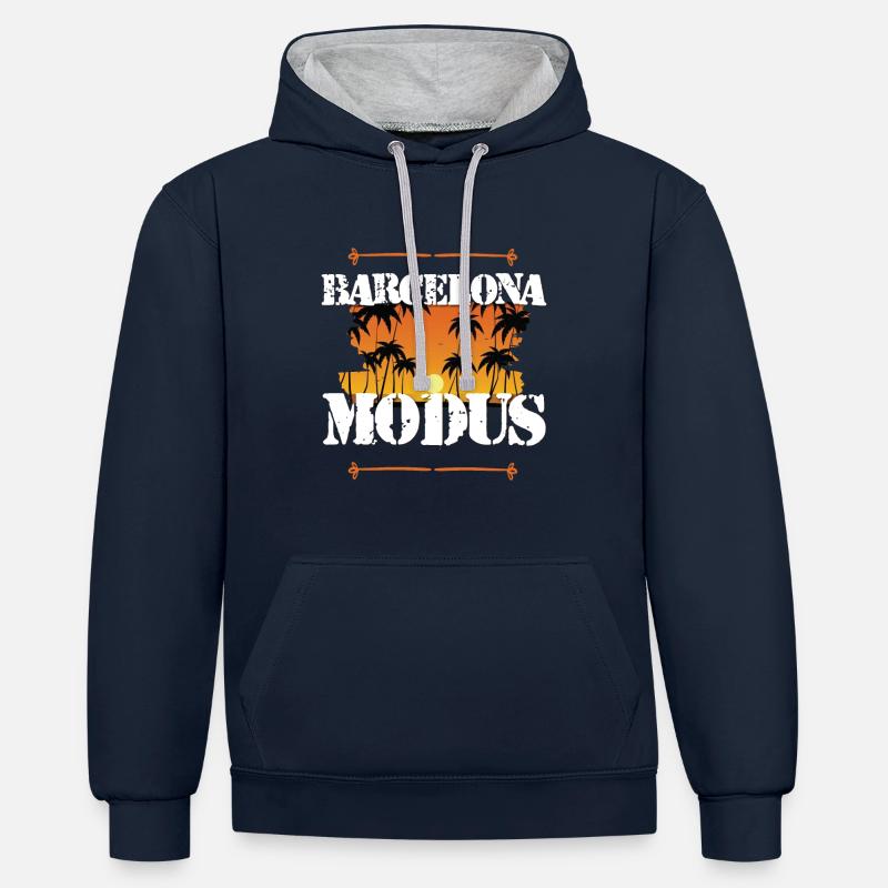 Mode Barcelone - Sweat à capuche contrasté - bleu marine/gris chiné