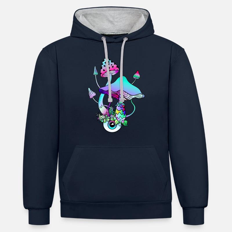 Champignons magiques Art psychédélique - Sweat à capuche contrasté - bleu marine/gris chiné