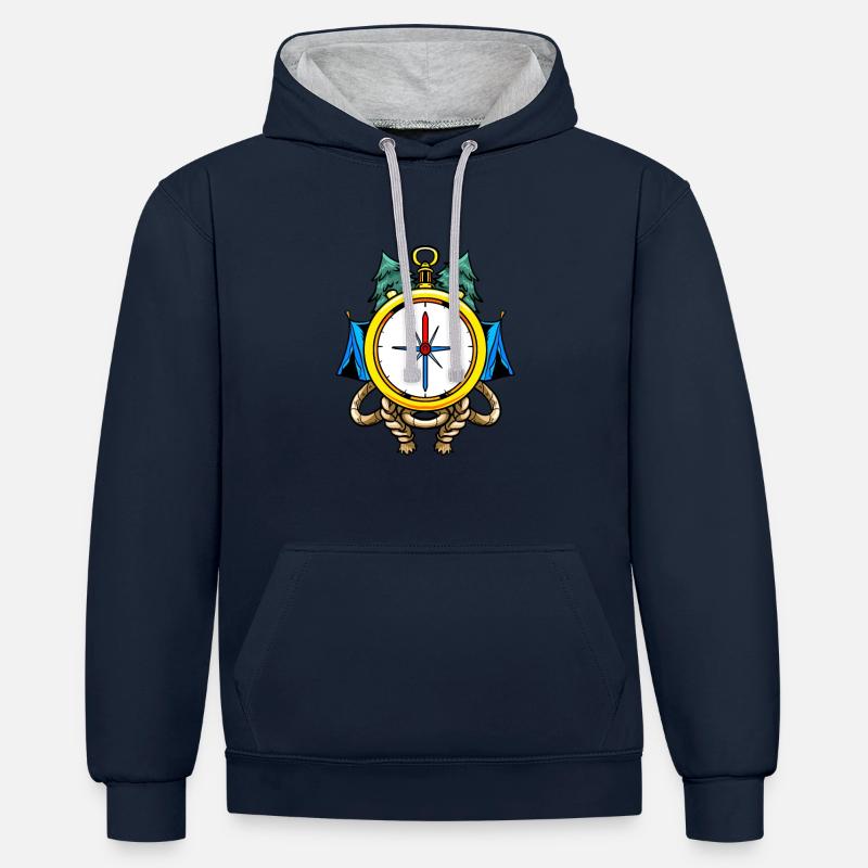 Compass Camp Campsite Camper Camping - Sweat à capuche contrasté - bleu marine/gris chiné