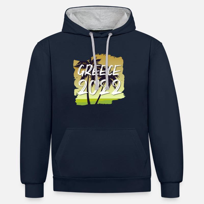 Grèce 2022 - Sweat à capuche contrasté - bleu marine/gris chiné
